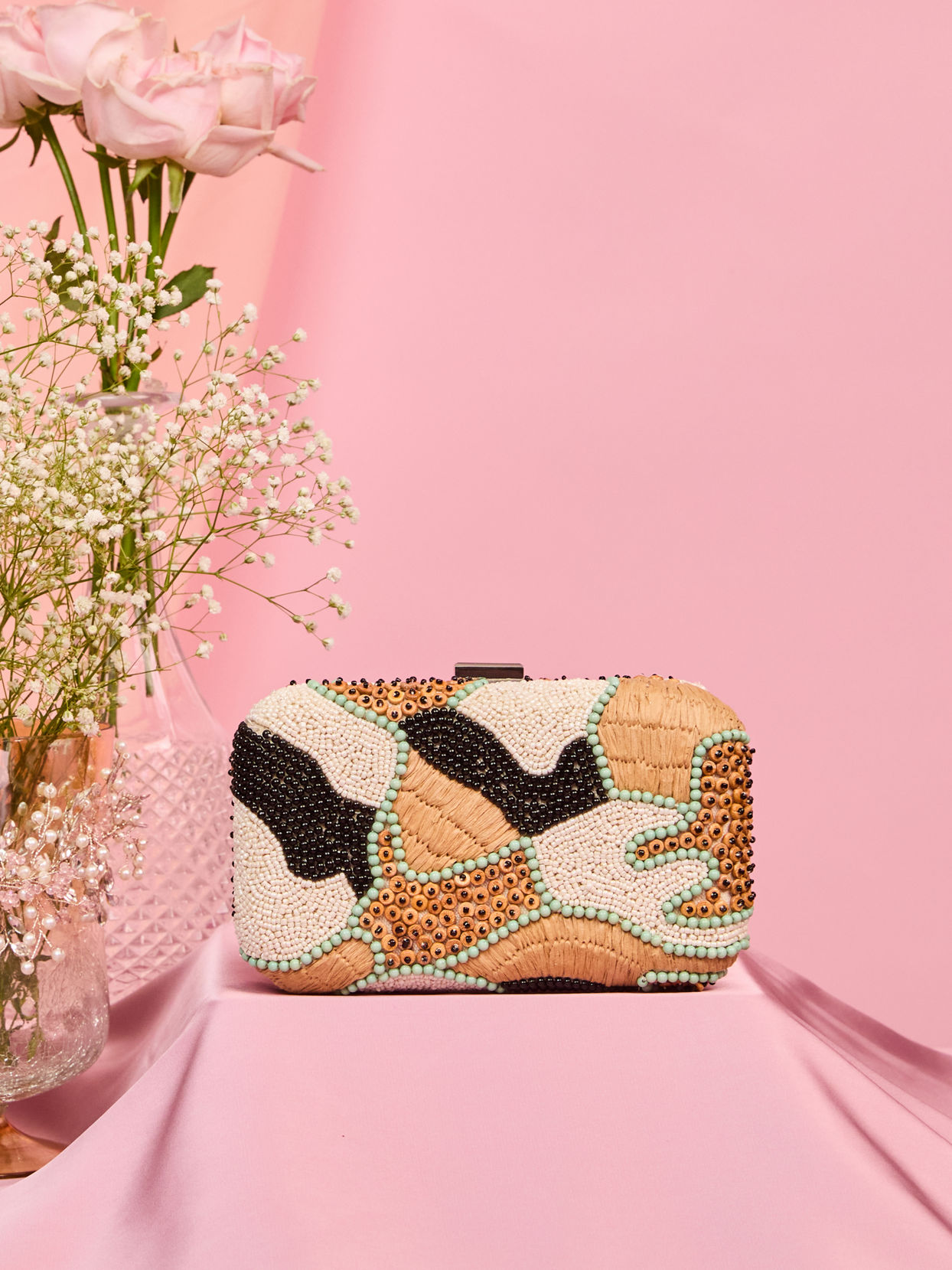 Mohey Women Beige Charm Clutch Bag