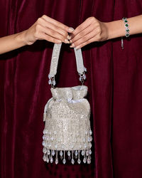 Mohey Women Grey Art Silk Gleam Potli Bag