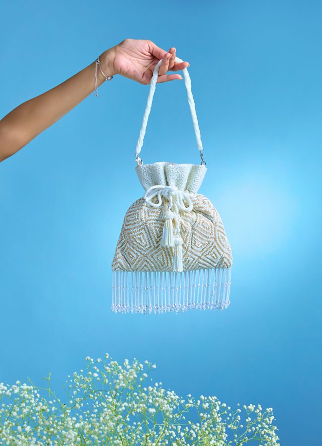 Mohey Women Ethereal Cream Occasion Potli Bag