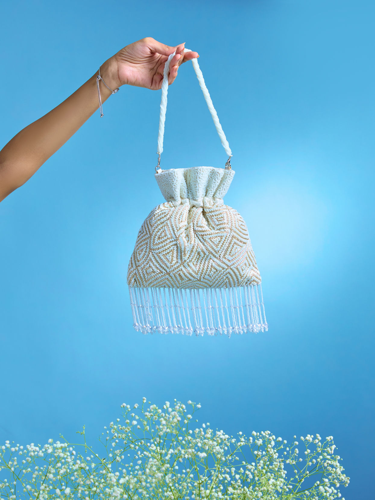 Mohey Women Ethereal Cream Occasion Potli Bag