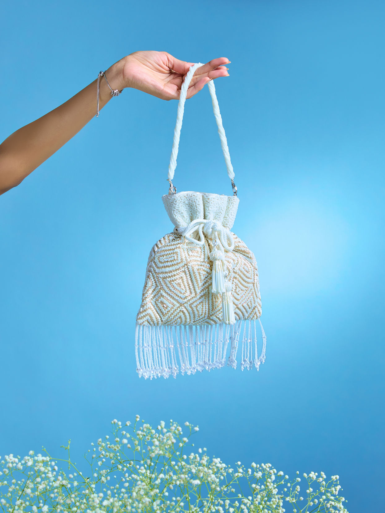 Mohey Women Ethereal Cream Occasion Potli Bag