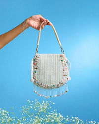 Mohey Women Charmful Cream Tussar Silk Potli Bag