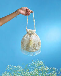 Mohey Women Elegant White Silk Evening Potli Bag