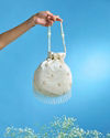 Mohey Women Elegant White Silk Evening Potli Bag