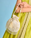Mohey Women Elegant White Silk Evening Potli Bag