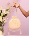 Mohey Women Cream Art Silk Potli Bag