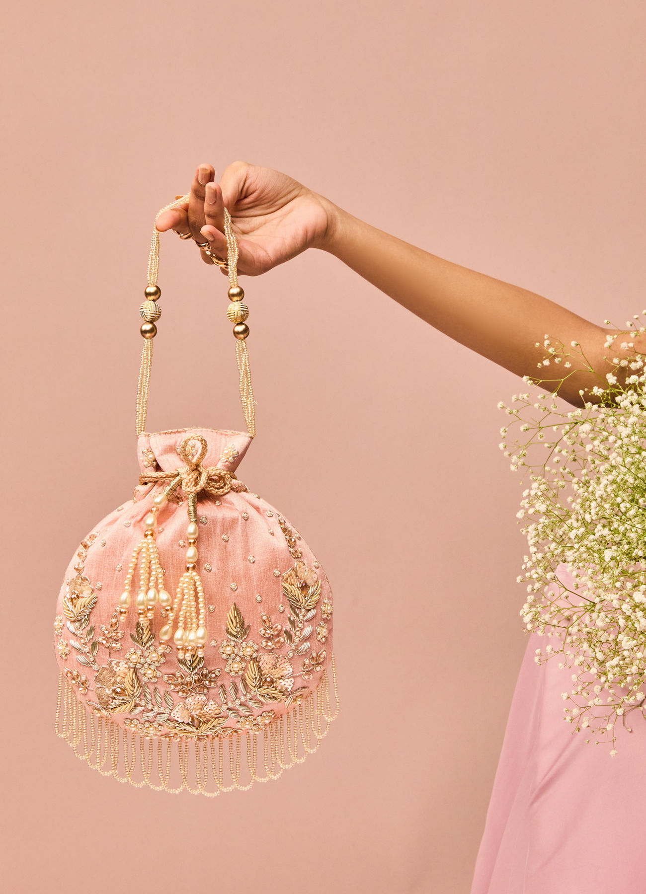 Mohey Women Pink Elegance Art Silk Potli Bag