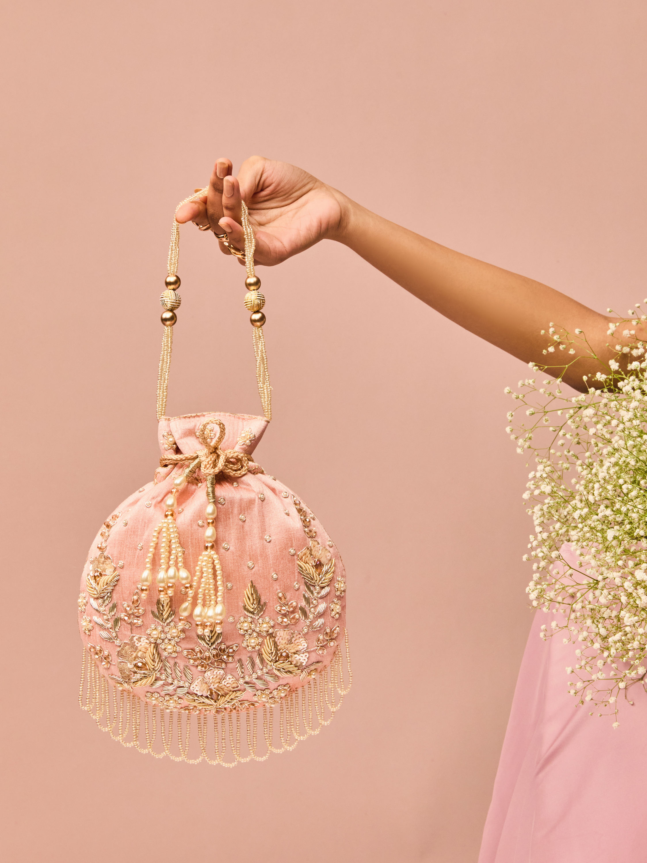 Mohey Women Pink Elegance Art Silk Potli Bag