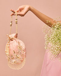 Mohey Women Pink Elegance Art Silk Potli Bag