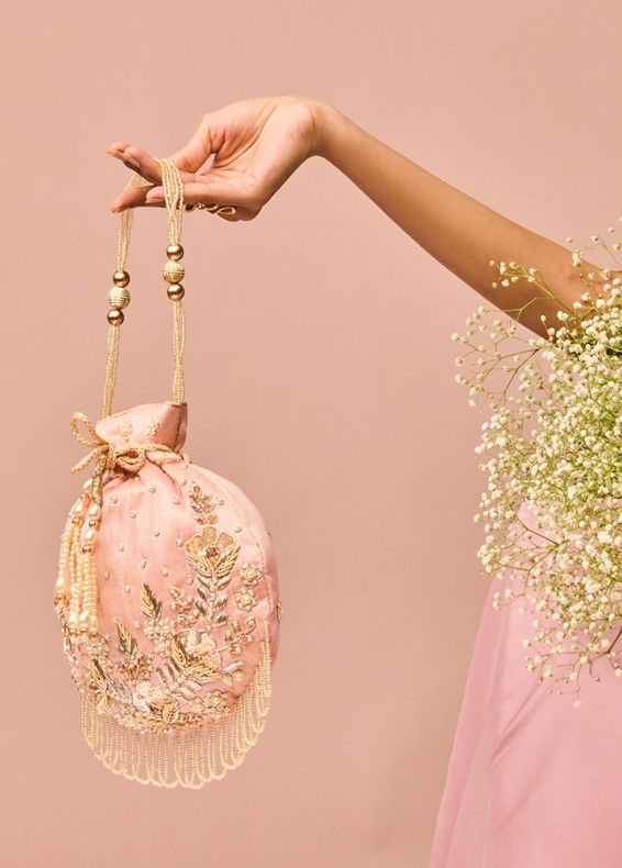 Mohey Women Pink Elegance Art Silk Potli Bag