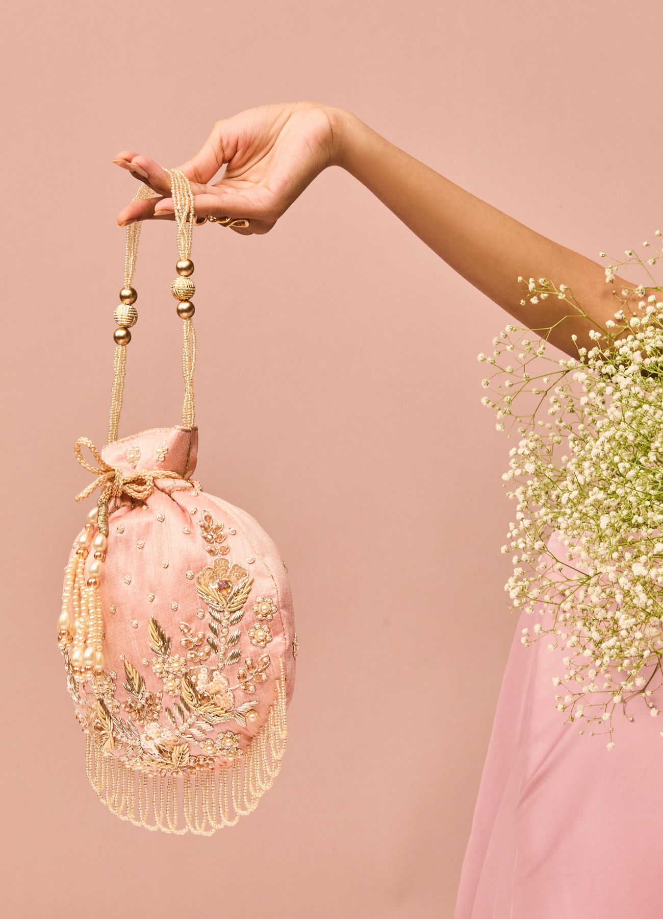 Mohey Women Pink Elegance Art Silk Potli Bag