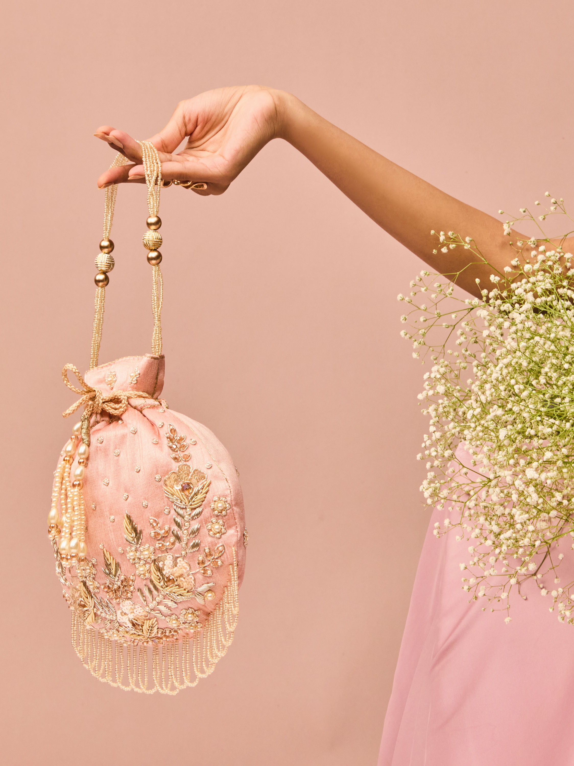 Mohey Women Pink Elegance Art Silk Potli Bag