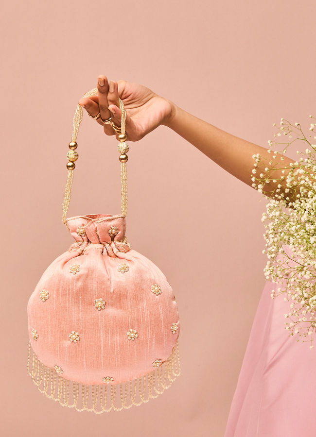 Mohey Women Pink Elegance Art Silk Potli Bag