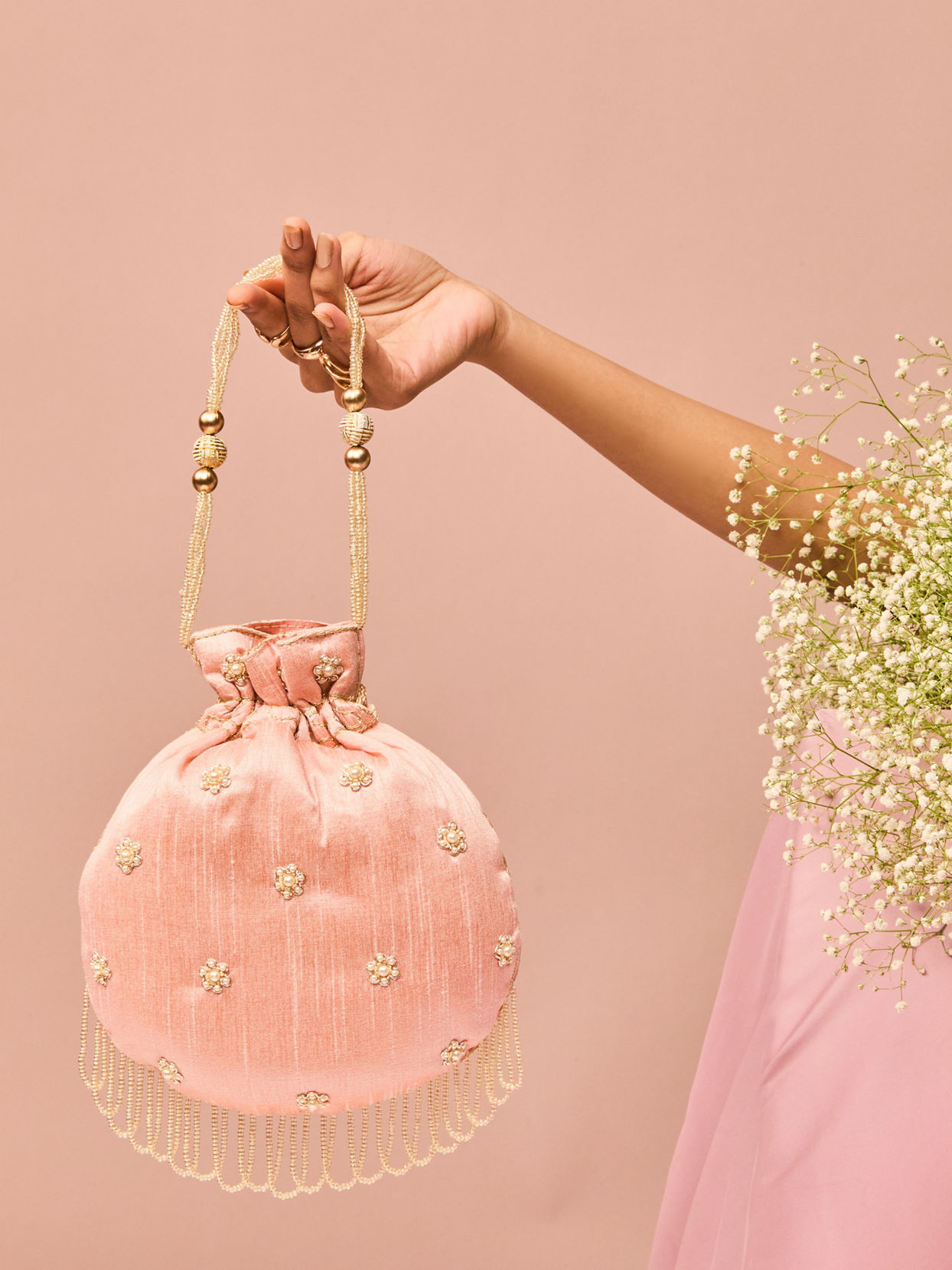 Mohey Women Pink Elegance Art Silk Potli Bag