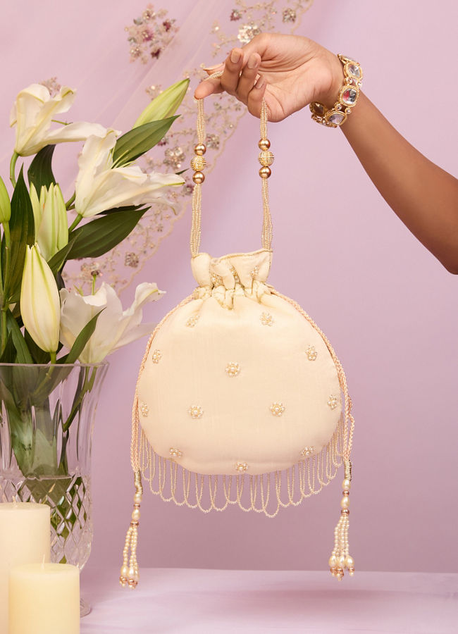 Mohey Women Beige Elegance Essentials Potli Bag