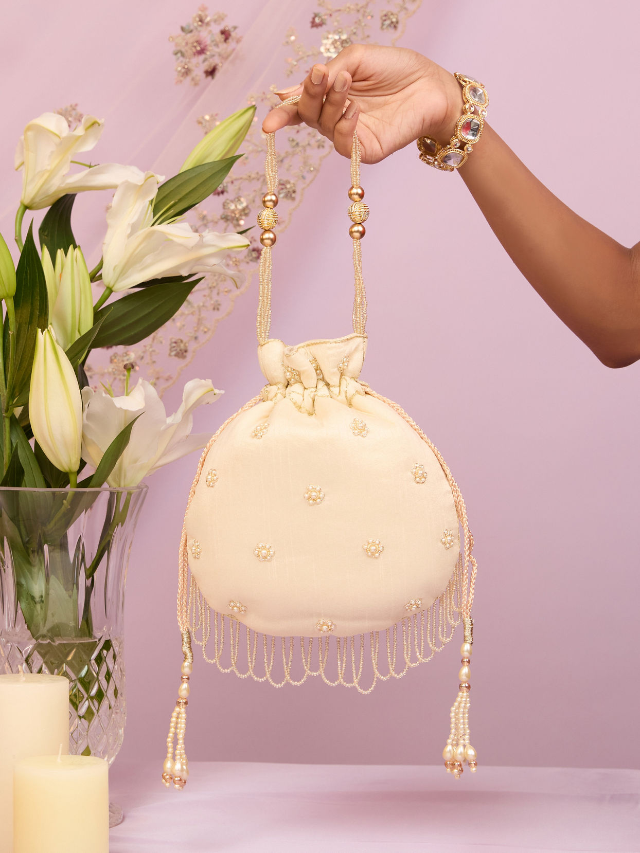 Mohey Women Beige Elegance Essentials Potli Bag