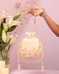 Mohey Women Beige Elegance Essentials Potli Bag