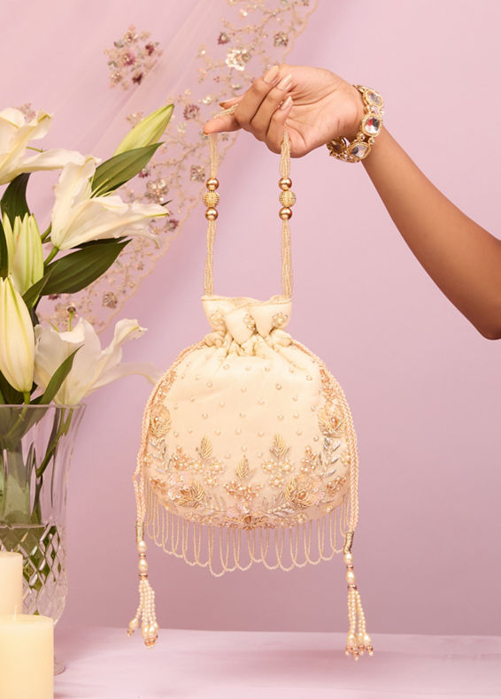 Mohey Women Beige Elegance Essentials Potli Bag