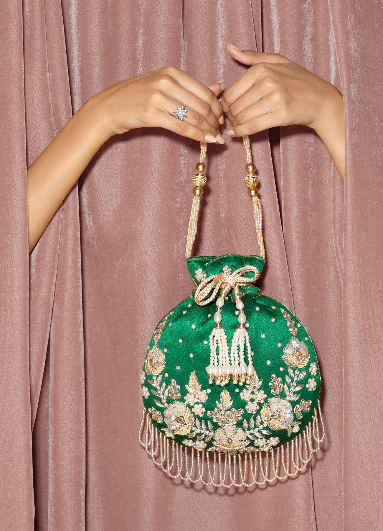 Mohey Women Emerald Charm Potli Bag
