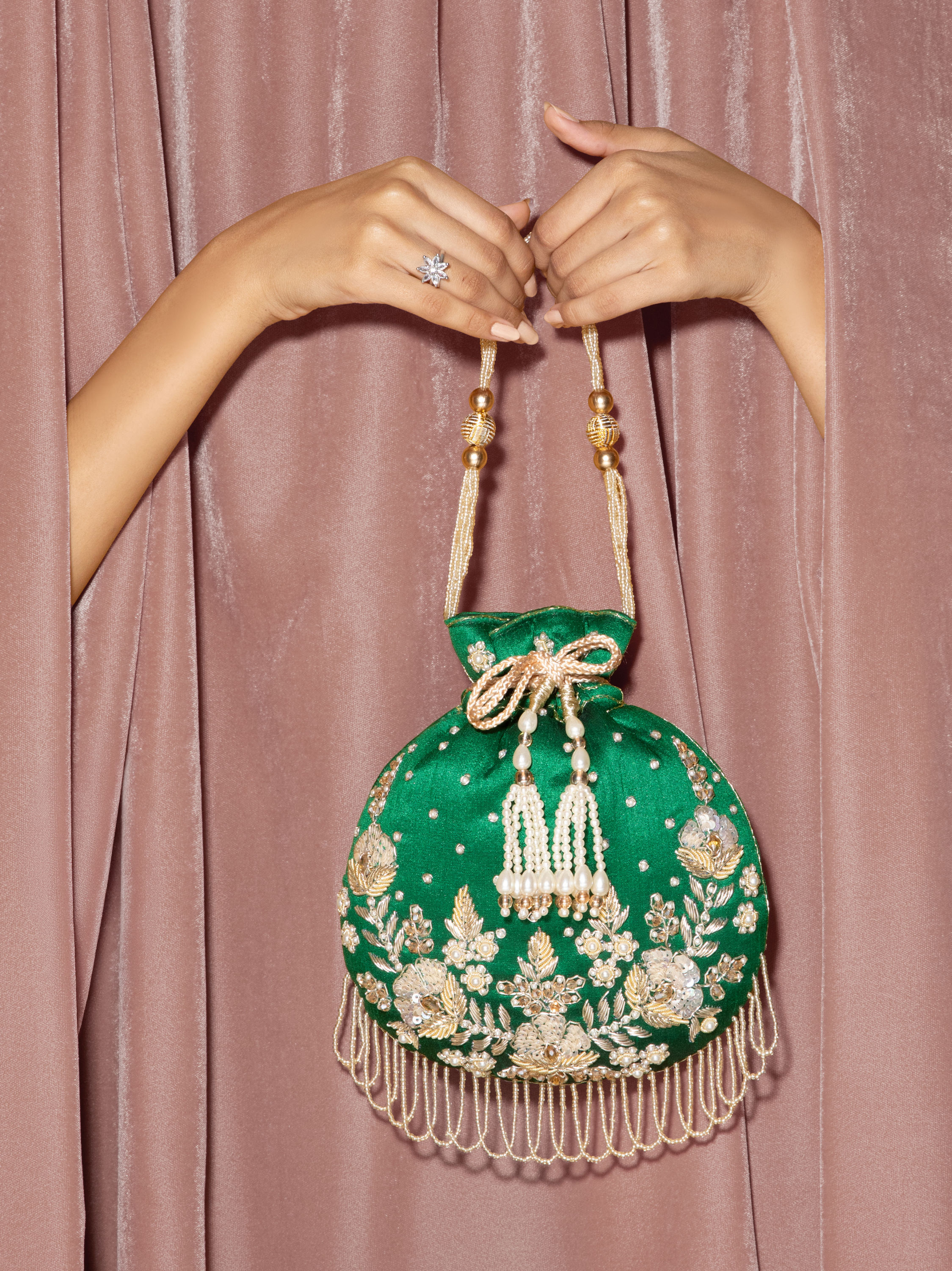 Mohey Women Emerald Charm Potli Bag