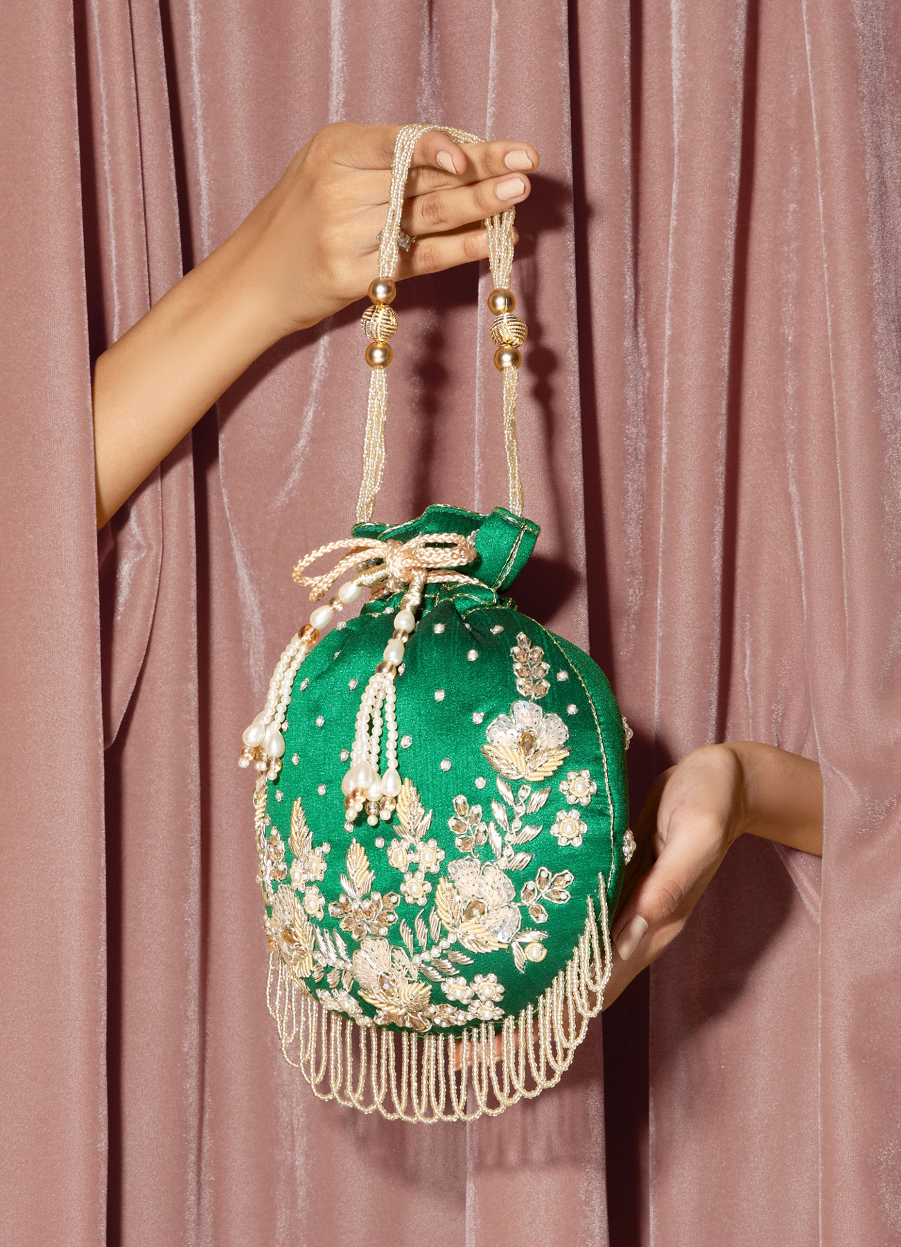Mohey Women Emerald Charm Potli Bag