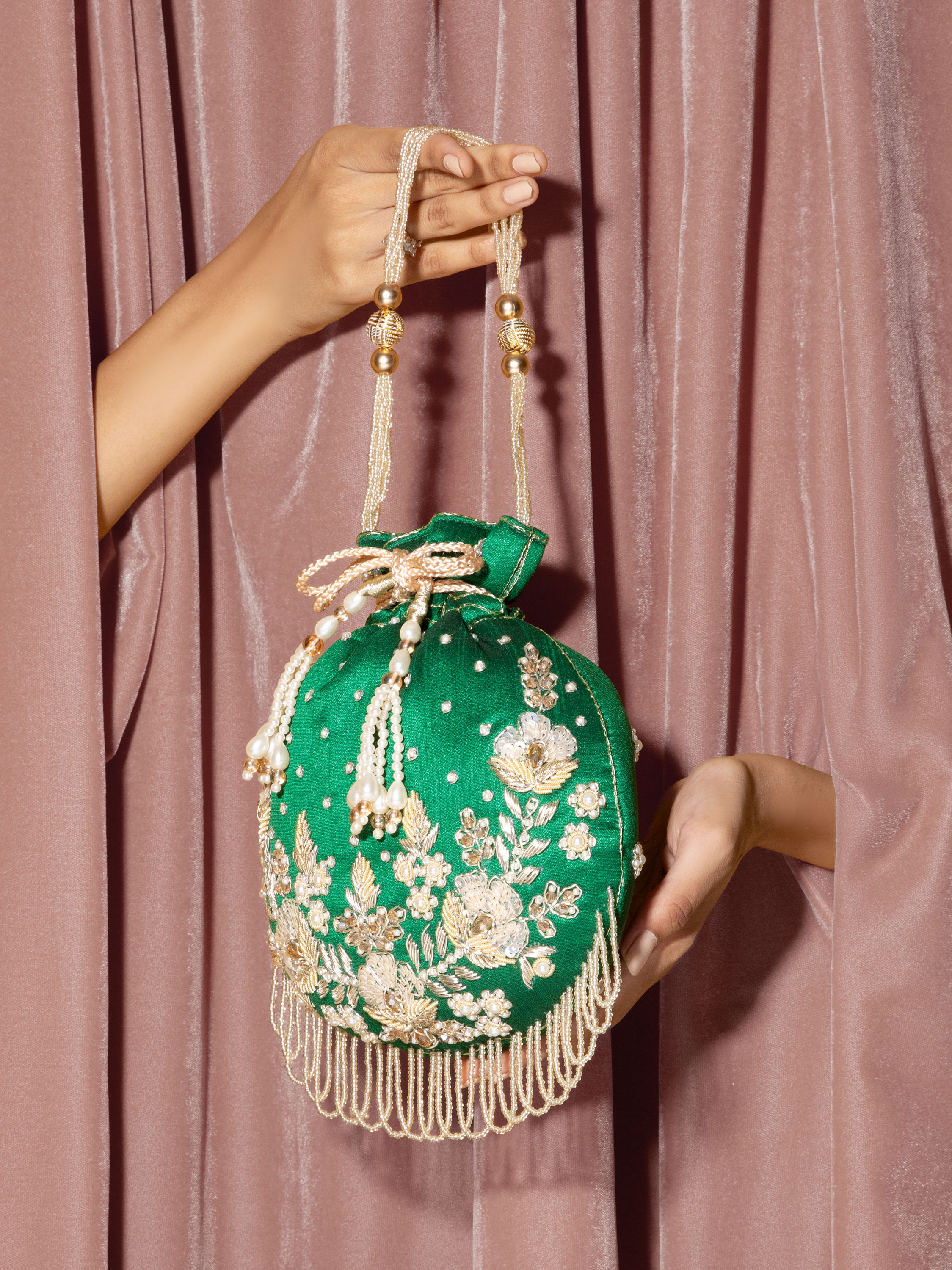 Mohey Women Emerald Charm Potli Bag