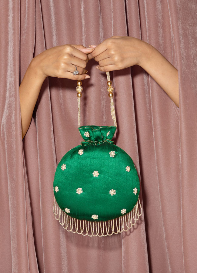 Mohey Women Emerald Charm Potli Bag
