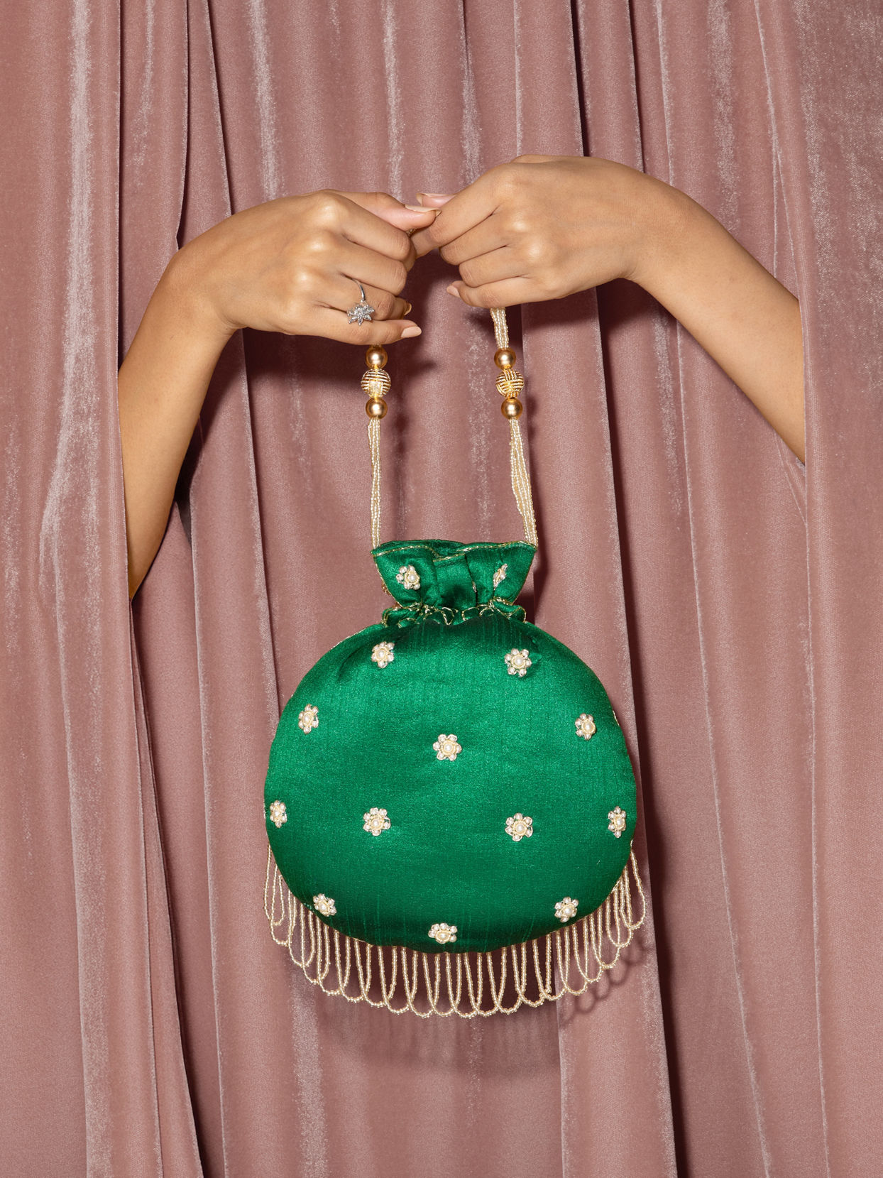 Mohey Women Emerald Charm Potli Bag