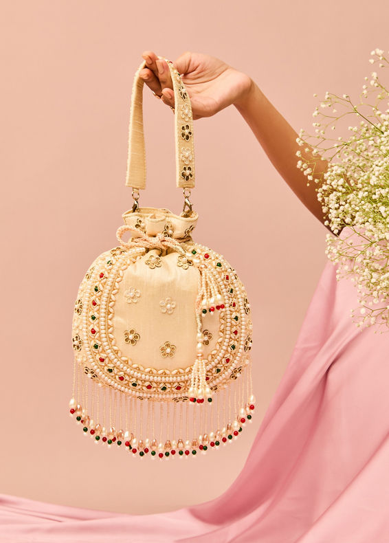 Mohey Women Glistening Cream Celebration Bag
