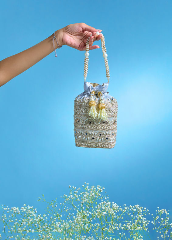 Mohey Women Enchanting Grey Silk Potli Bag