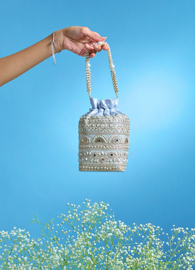 Mohey Women Enchanting Grey Silk Potli Bag