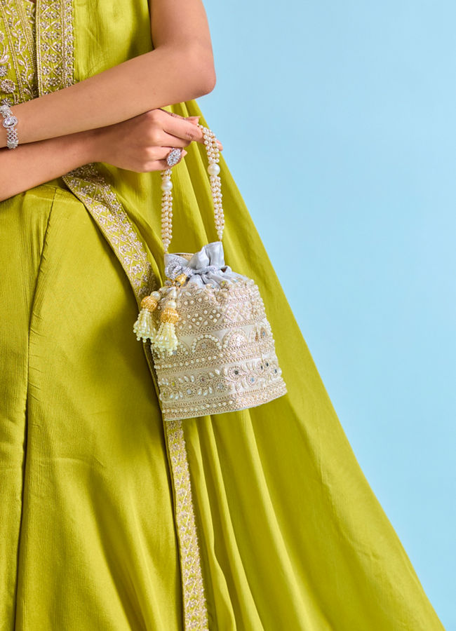Mohey Women Enchanting Grey Silk Potli Bag