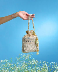 Mohey Women Cream Art Silk Elegance Bag