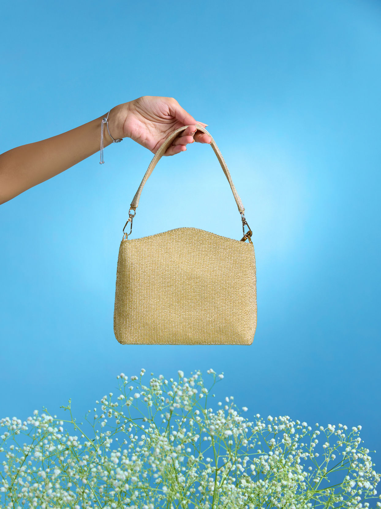 Mohey Women Beige Opulence Silk Bag