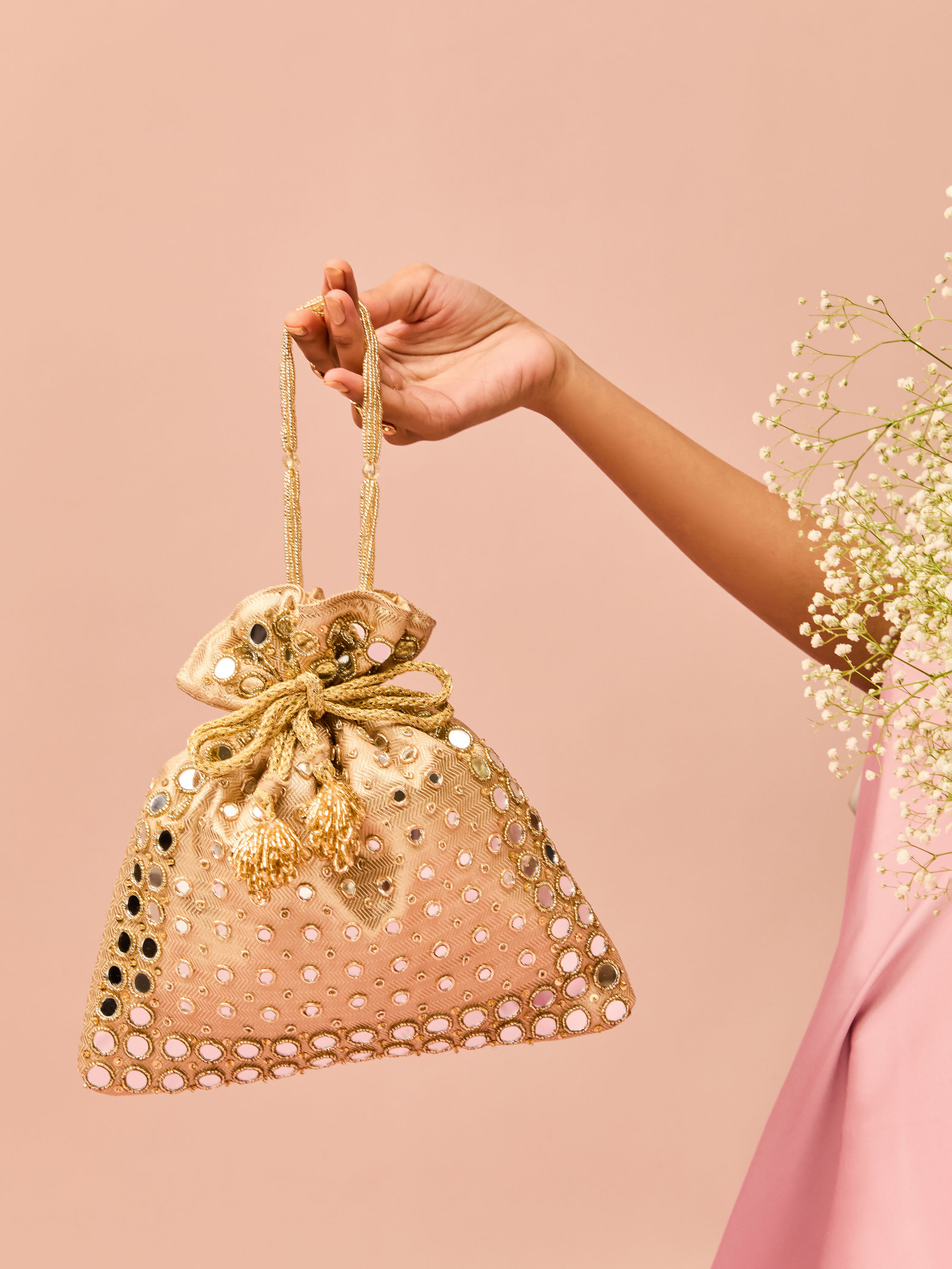 Mohey Women Golden Elegance Velvet Potli Bag