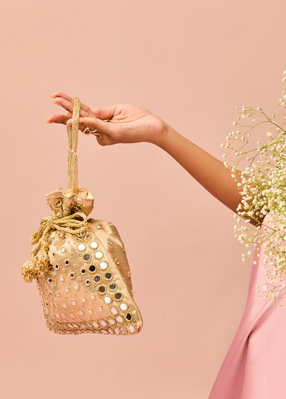 Mohey Women Golden Elegance Velvet Potli Bag