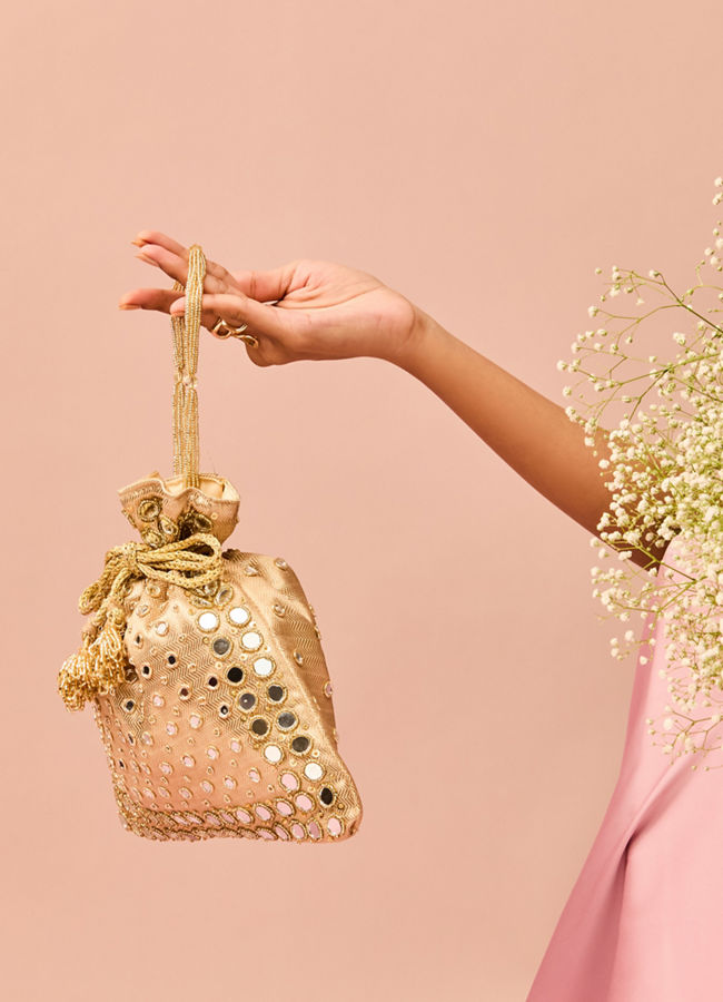Mohey Women Golden Elegance Velvet Potli Bag