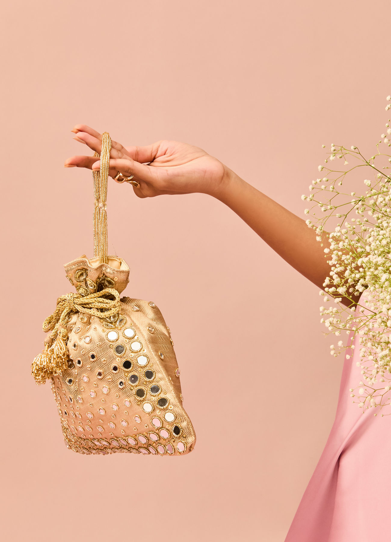 Mohey Women Golden Elegance Velvet Potli Bag