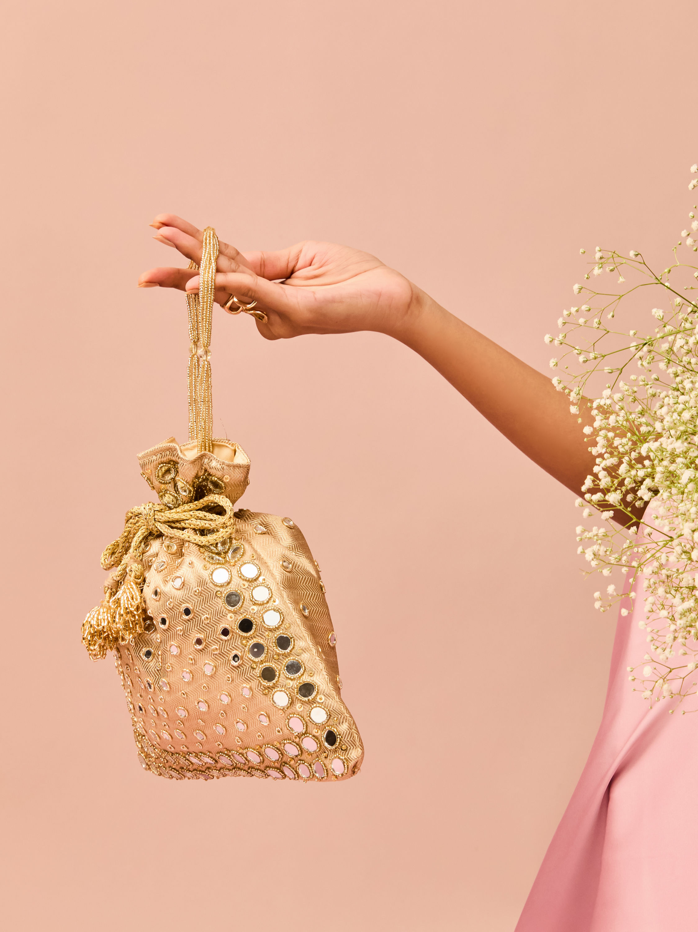 Mohey Women Golden Elegance Velvet Potli Bag