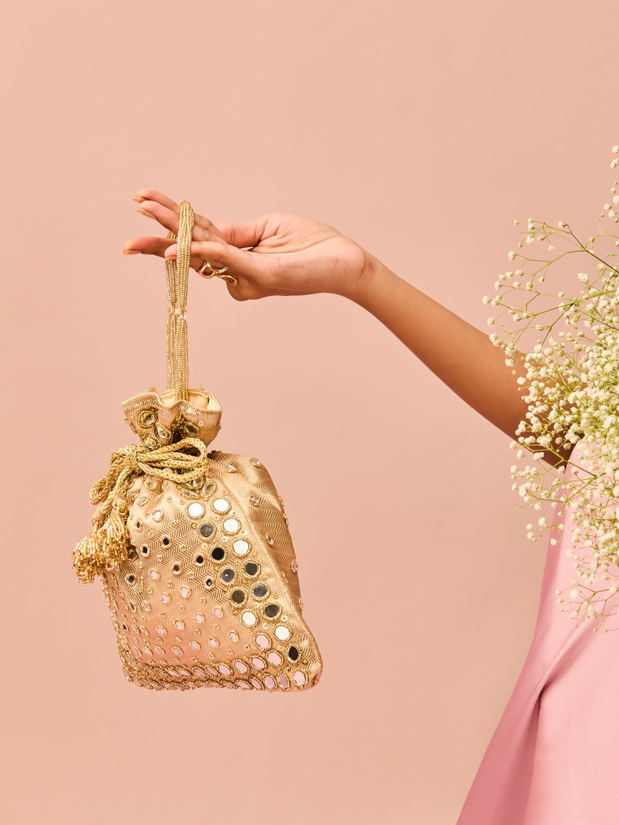 Mohey Women Golden Elegance Velvet Potli Bag