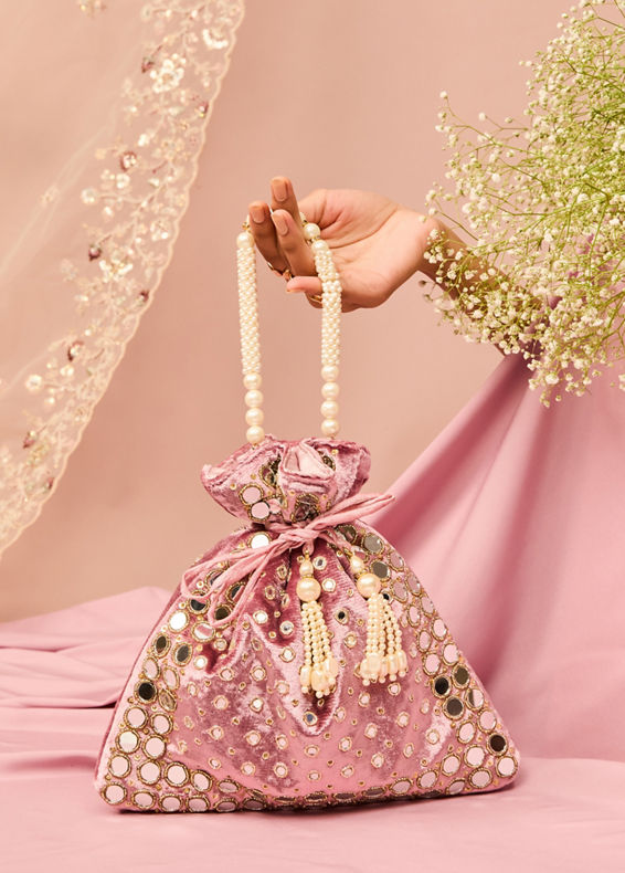 Mohey Women Dusty Pink Velvet Potli Bag