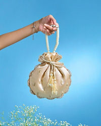 Mohey Women Elegant Beige Satin Potli Bag