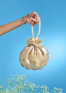 Mohey Women Elegant Beige Satin Potli Bag