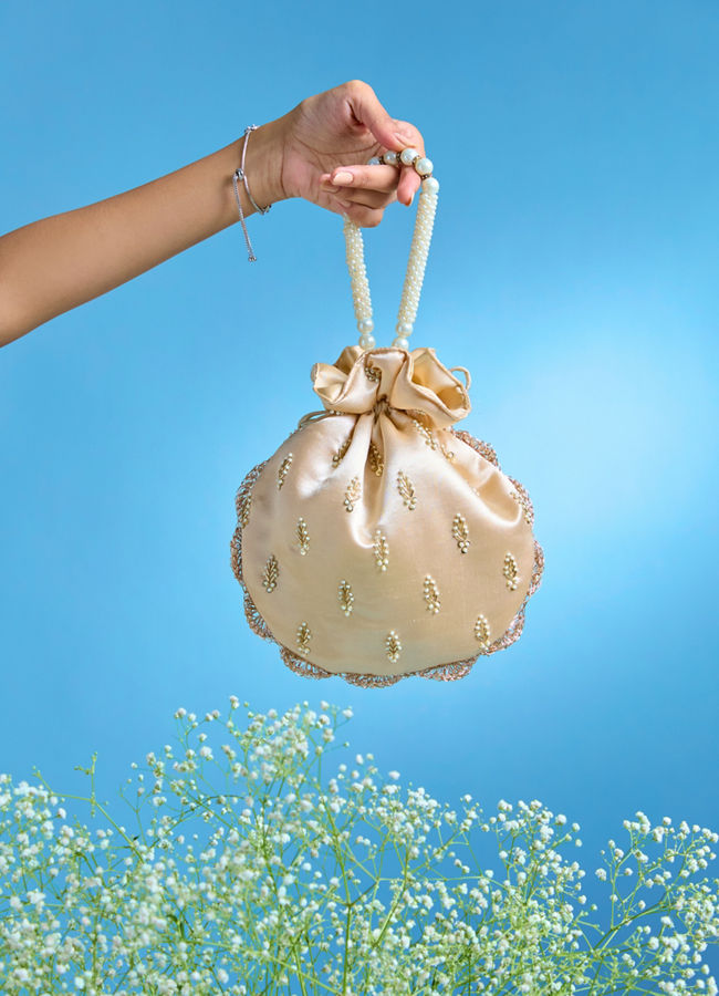 Mohey Women Elegant Beige Satin Potli Bag