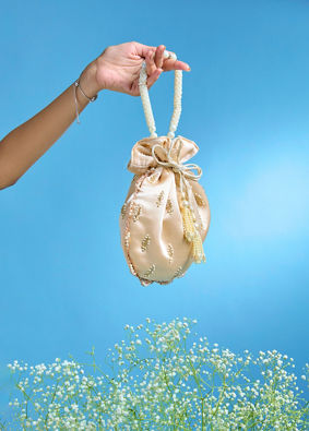 Mohey Women Elegant Beige Satin Potli Bag