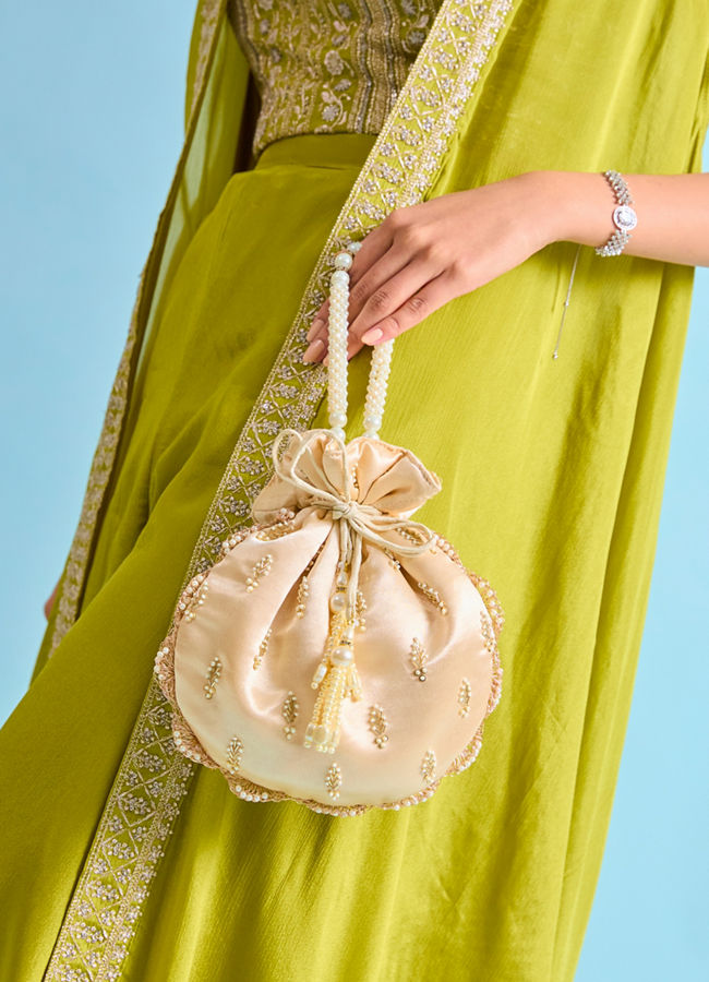 Mohey Women Elegant Beige Satin Potli Bag