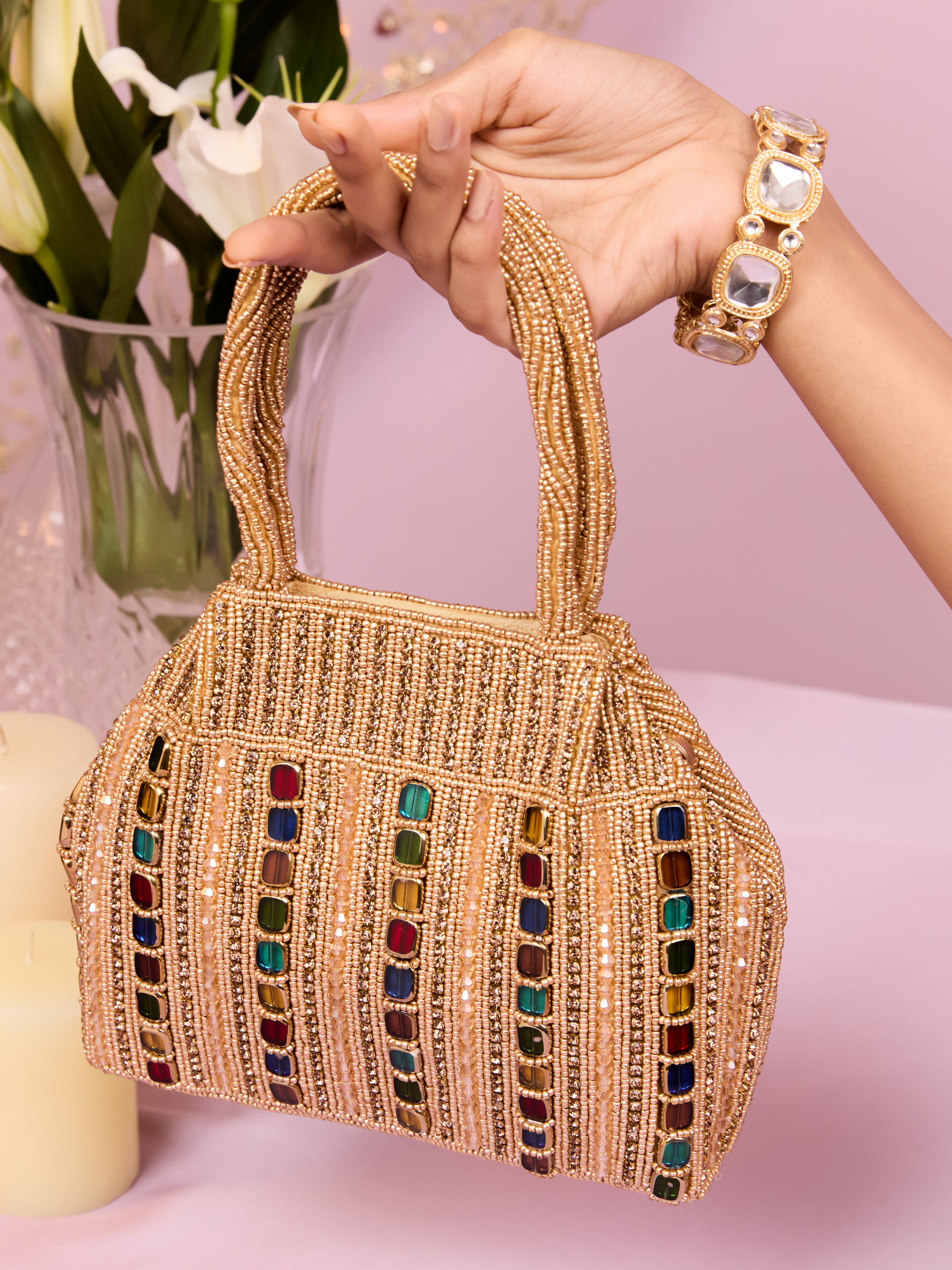 Mohey Women Beige Elegance Potli Bag