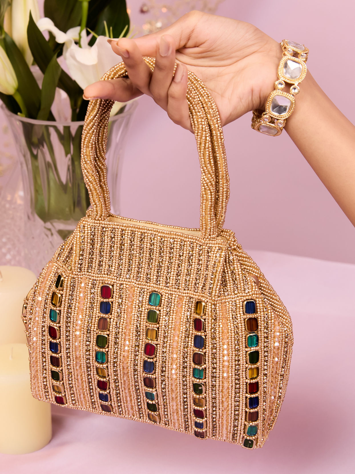 Mohey Women Beige Elegance Potli Bag
