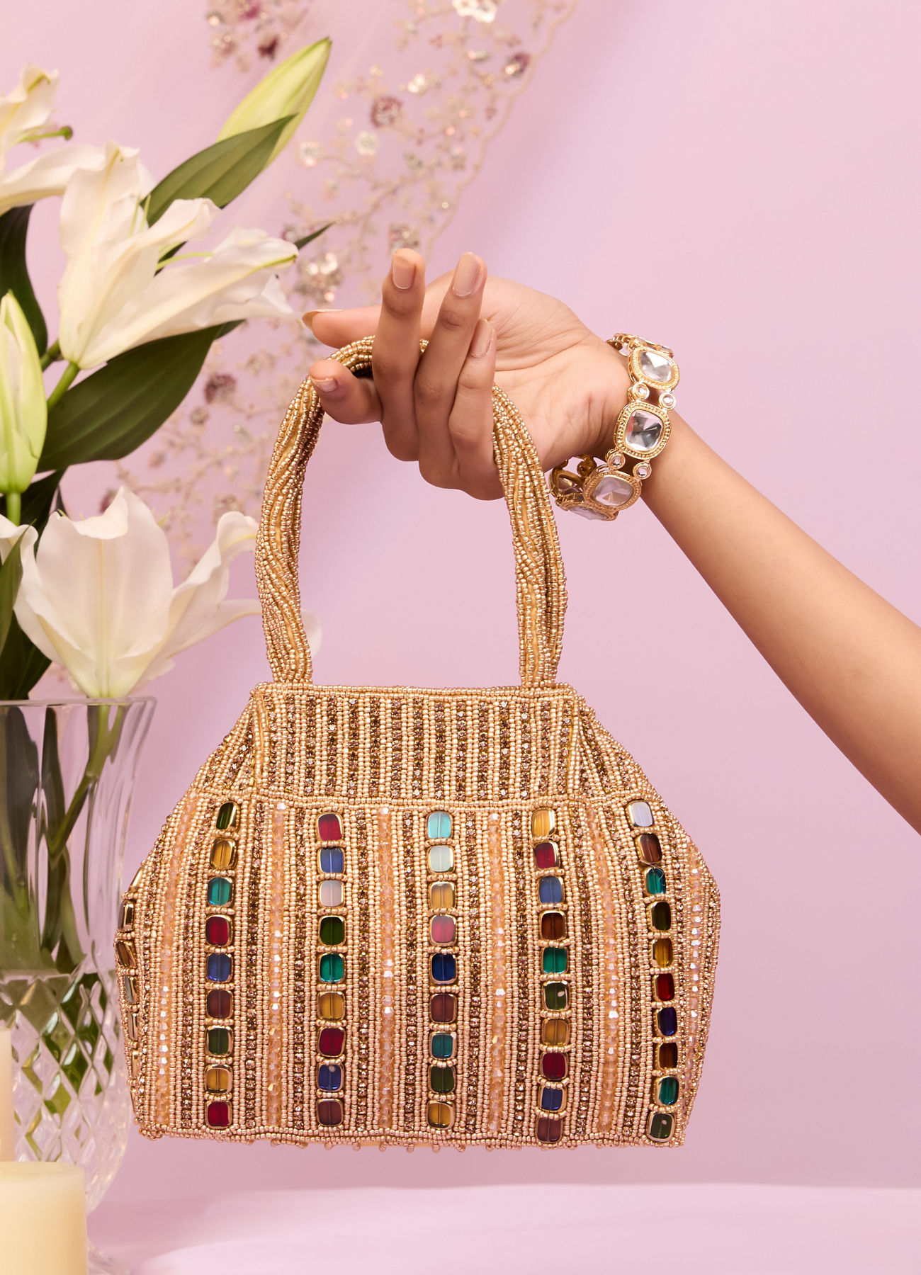 Mohey Women Beige Elegance Potli Bag