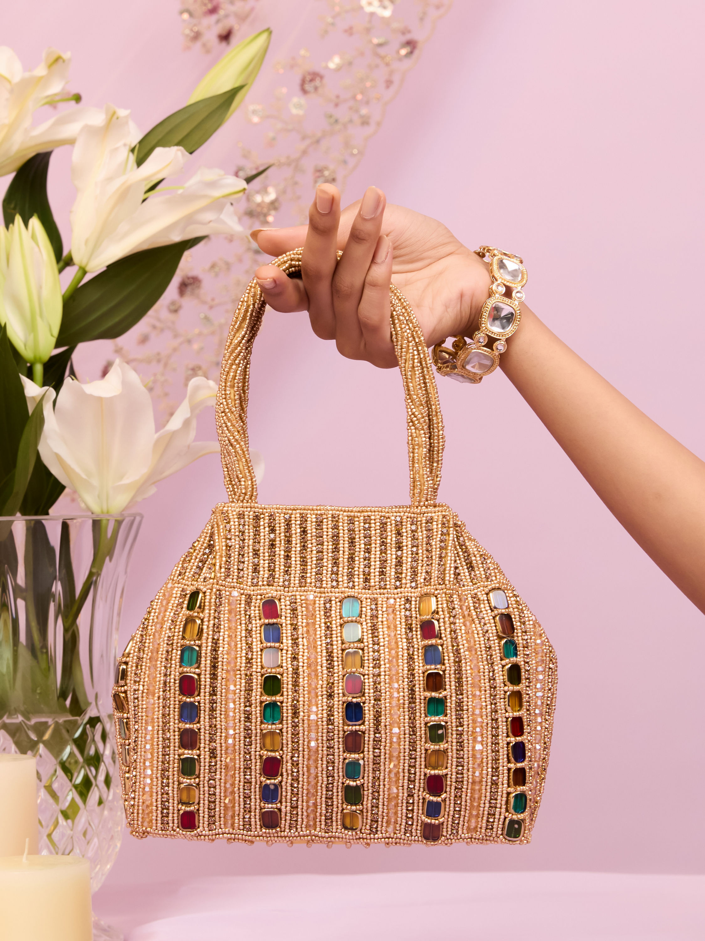 Mohey Women Beige Elegance Potli Bag